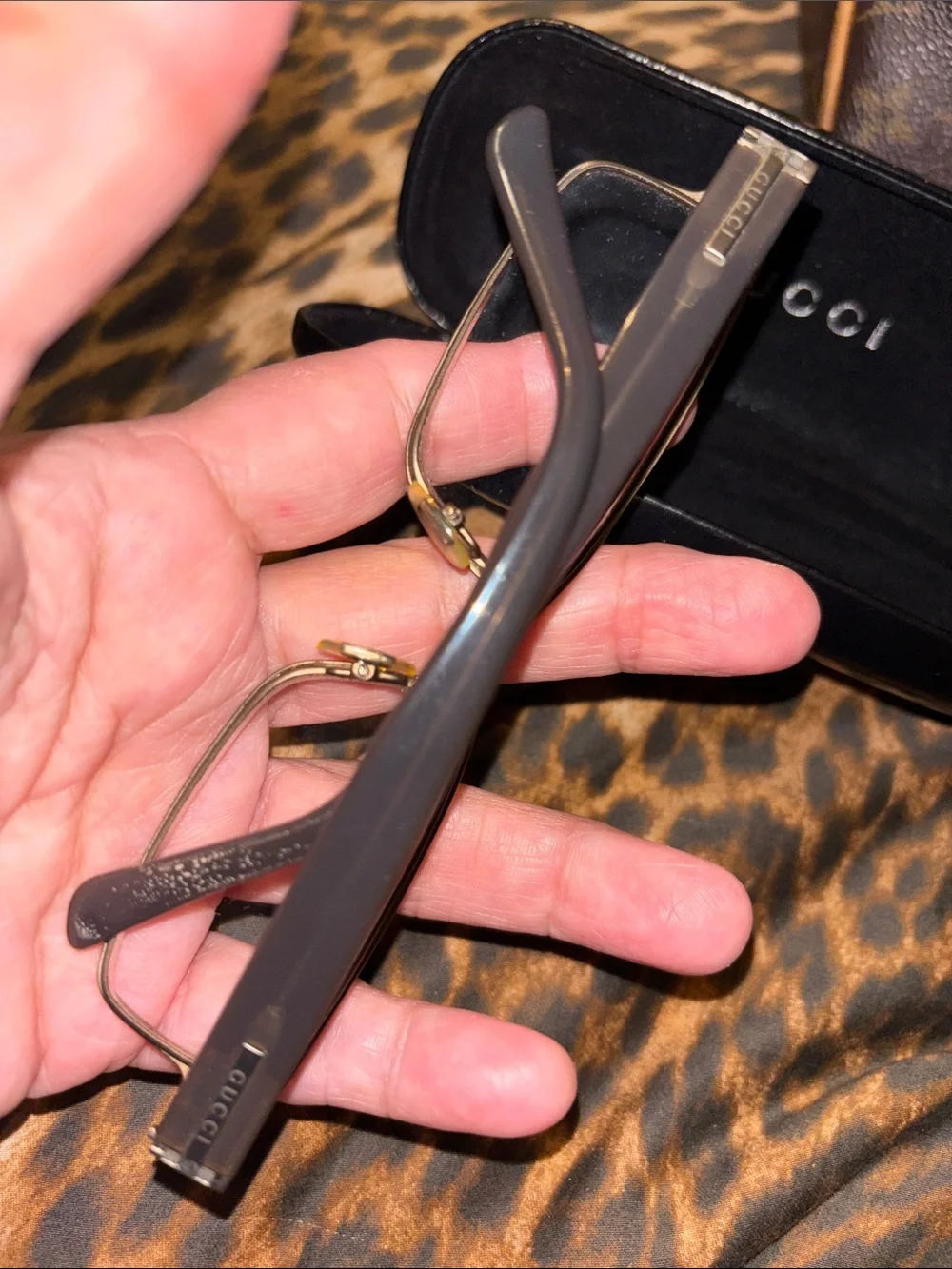 Gucci Rectangular Eyeglass Frames in Gunmetal and Black